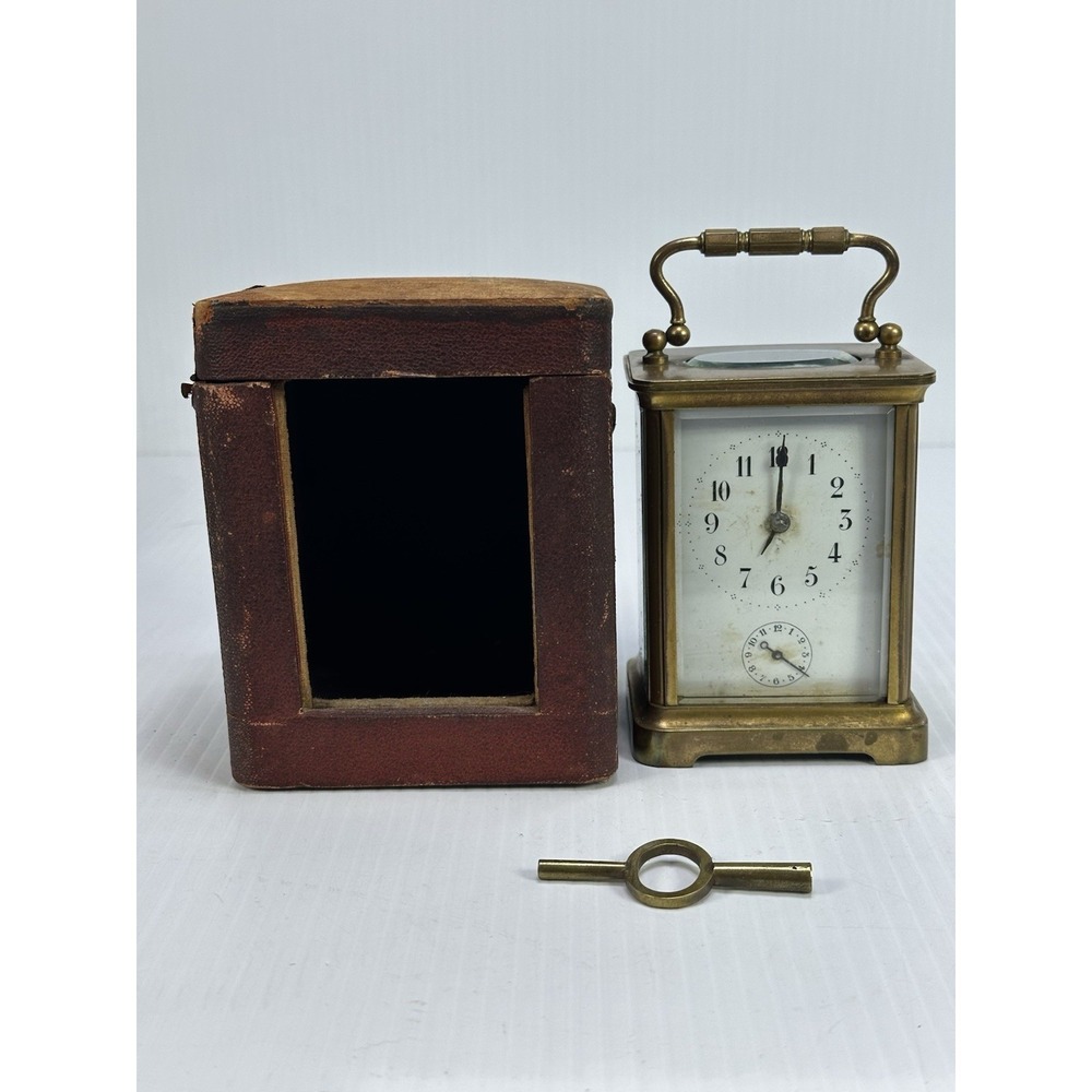 Antique French Carriage Alarm‎ Clock Box Key H&H France Beveled NOT  WORKING